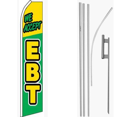 MWS We Accept EBT Yellow/Green Swooper Flag & 16ft Flagpole Kit/Ground Spike