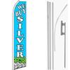 MWS We Buy Silver Blue/White Swooper Flag & 16' Flagpole Kit/Ground Spike view 1
