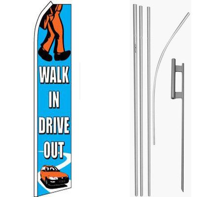 MWS Walk in Drive Out Blue/White/Orange Swooper Flag & 16' Flagpole Kit/Ground Spike