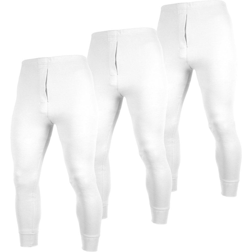 Andrew Scott Men's 3 Pack Premium Cotton Base Layer Long Thermal Underwear Pants (3 Pack -White, Small)