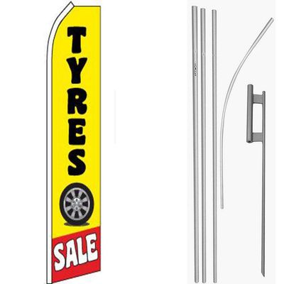 MWS Tyres Sale Yellow/Black Swooper Flag & 16ft Flagpole Kit/Ground Spike