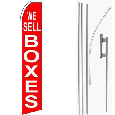 MWS We Sell Boxes Red/White Swooper Flag & 16ft Flagpole Kit/Ground Spike