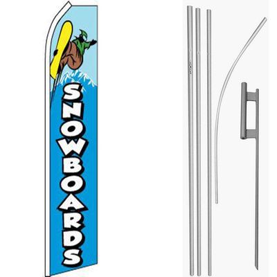 MWS Snowboards Blue Swooper Flag & 16ft Flagpole Kit/Ground Spike