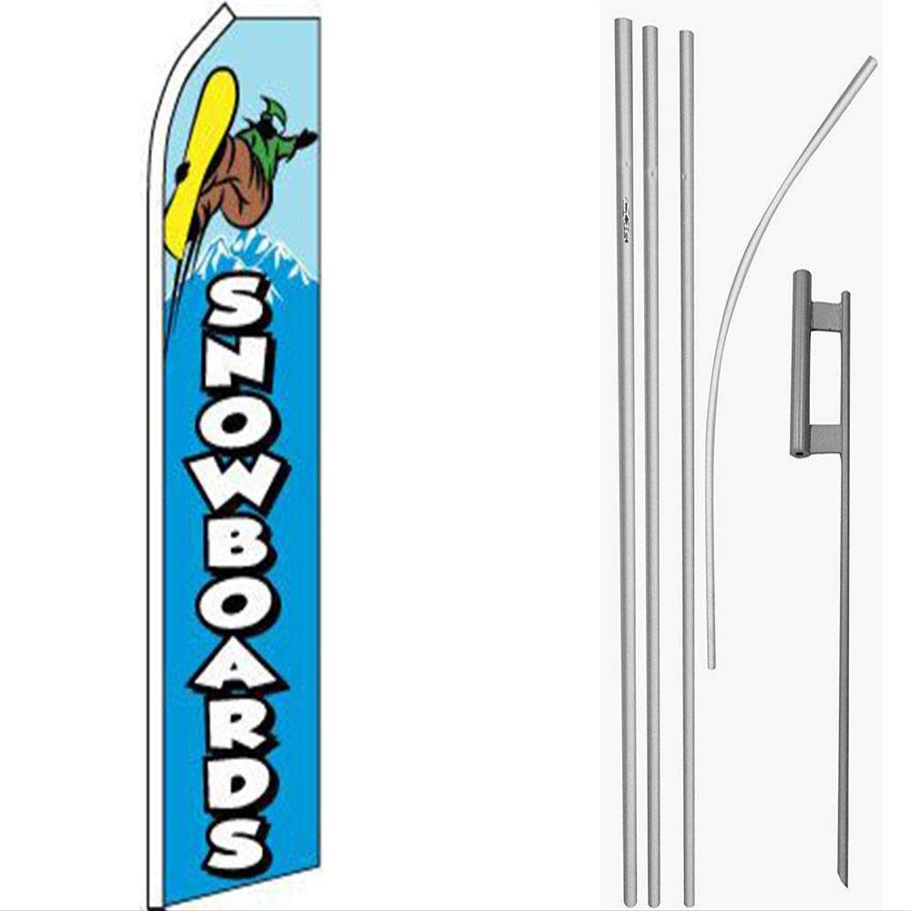 MWS Snowboards Blue Swooper Flag & 16ft Flagpole Kit/Ground Spike