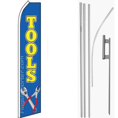 MWS Tools Blue/Yellow Swooper Flag & 16ft Flagpole Kit/Ground Spike