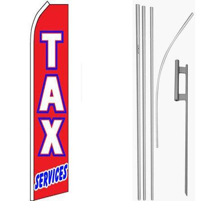 MWS Tax Services Red/White / Blue Swooper Flag & 16ft Flagpole Kit/Ground Spike