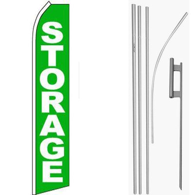MWS Storage Green/White Swooper Flag & 16ft Flagpole Kit/Ground Spike