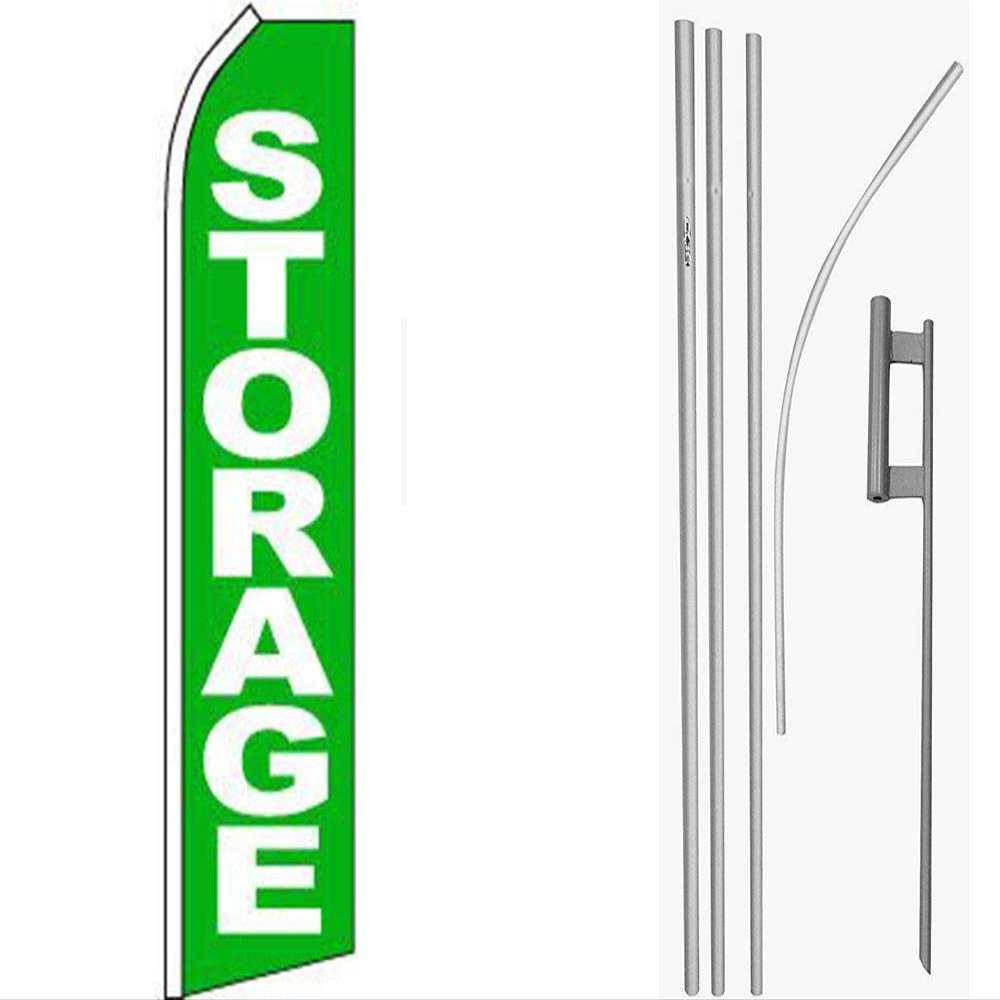 MWS Storage Green/White Swooper Flag & 16ft Flagpole Kit/Ground Spike