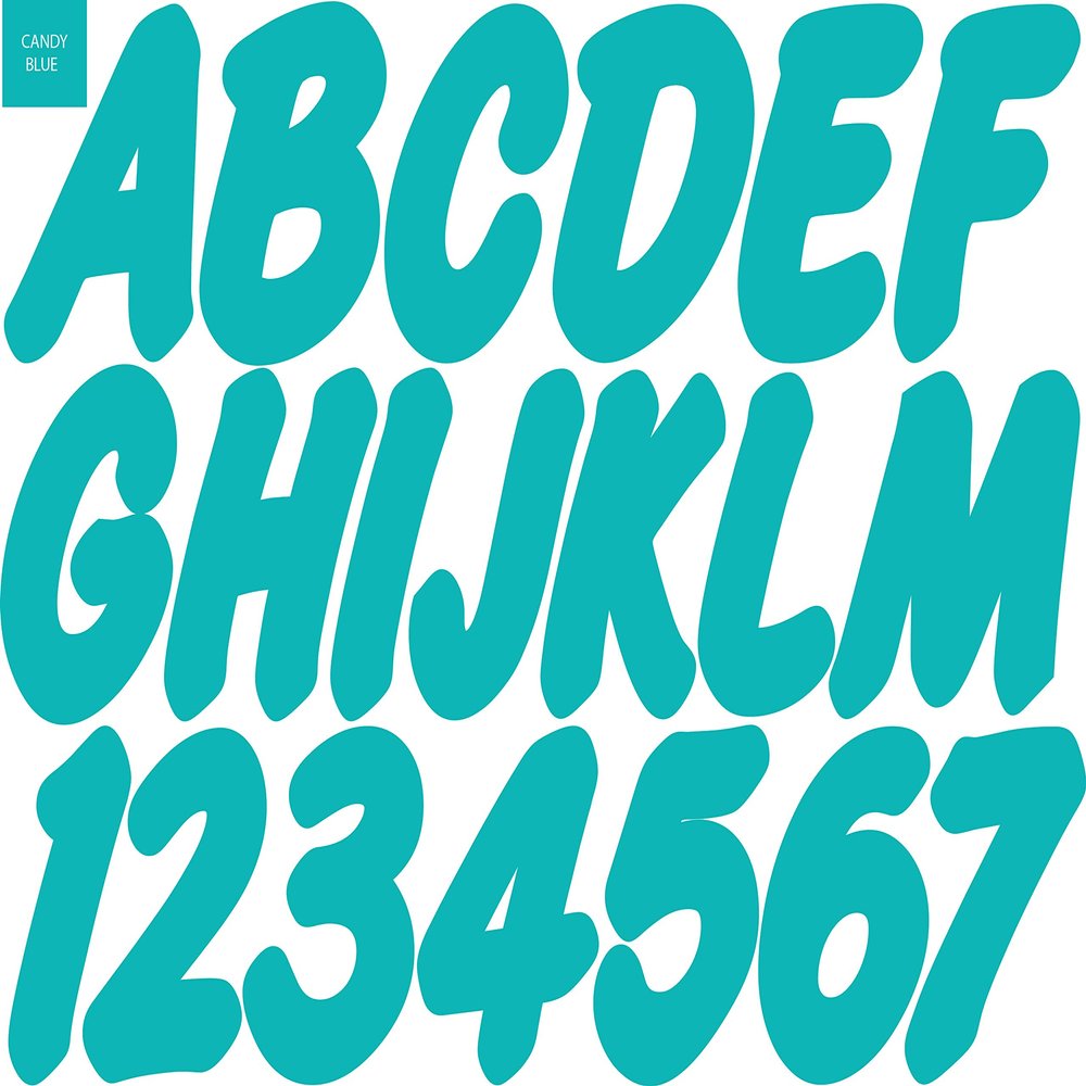 STIFFIE WhipOne Candy Blue Super Sticky 3" Alpha Numeric Registration Identification Numbers Stickers Decals for Sea-Doo Spark, Inflatable Boats, Ribs, Hypalon/PVC, PWC and Boats.