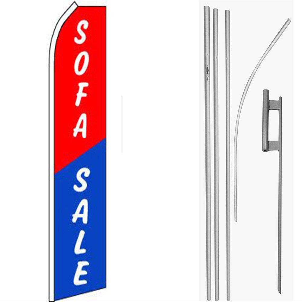 MWS Sofa Sale Red/White/Blue Swooper Flag & 16ft Flagpole Kit/Ground Spike