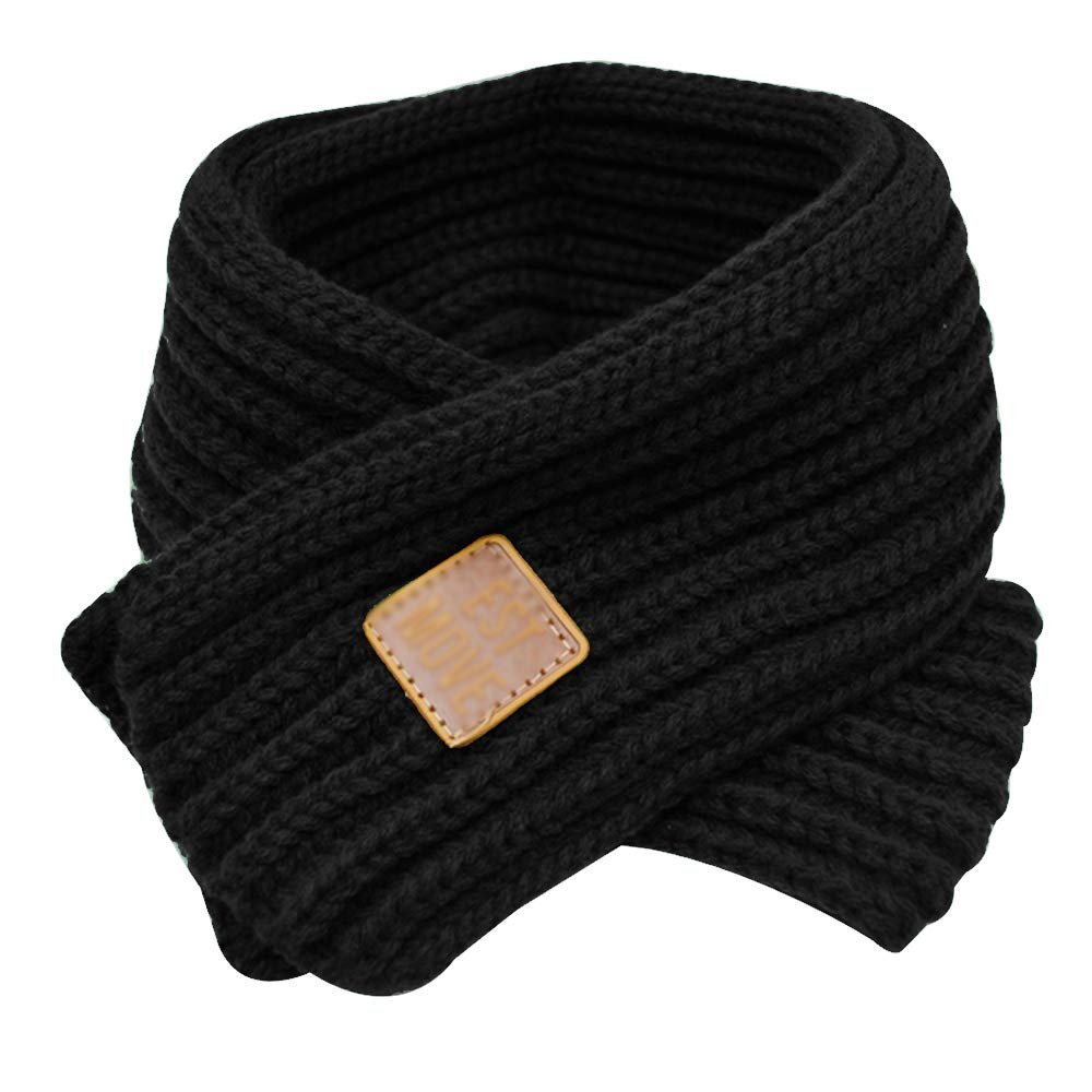 Mily Children Scarf Kids Winter Warm Knit Scarves Fashion Solid Color Boys Girls Cable Scarf Black