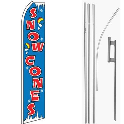 MWS Snow Cones Blue/Red Swooper Flag & 16ft Flagpole Kit/Ground Spike