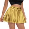Urban CoCo Women's Shiny Flared Pleated Mini Skater Skirt (L, Gold) view 2