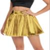 Urban CoCo Women's Shiny Flared Pleated Mini Skater Skirt (L, Gold) view 3