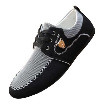 Men Casual Canvas Shoes Men's Flat Jogging Driving Shoes Light Blue