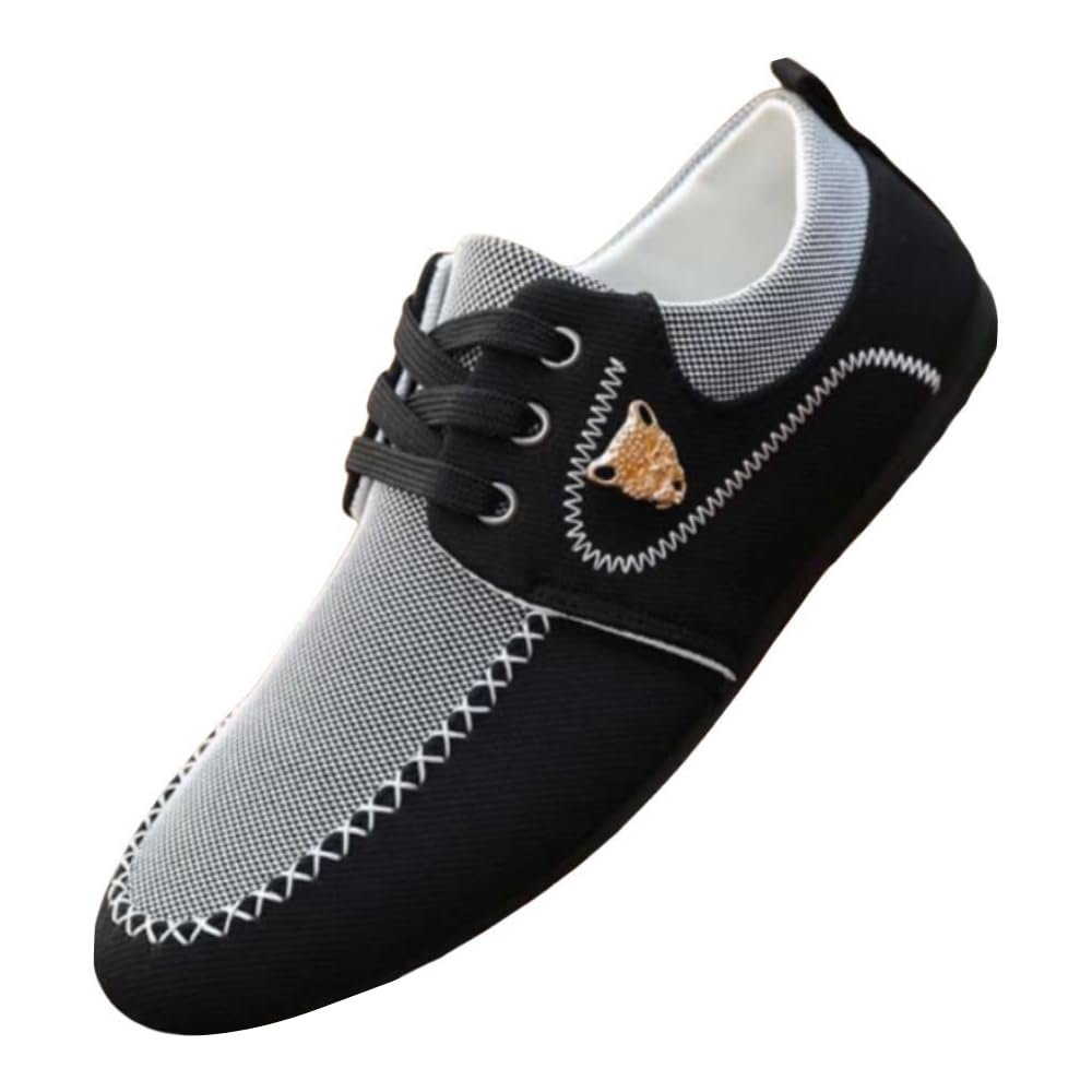 Men Casual Canvas Shoes Men's Flat Jogging Driving Shoes Light Blue