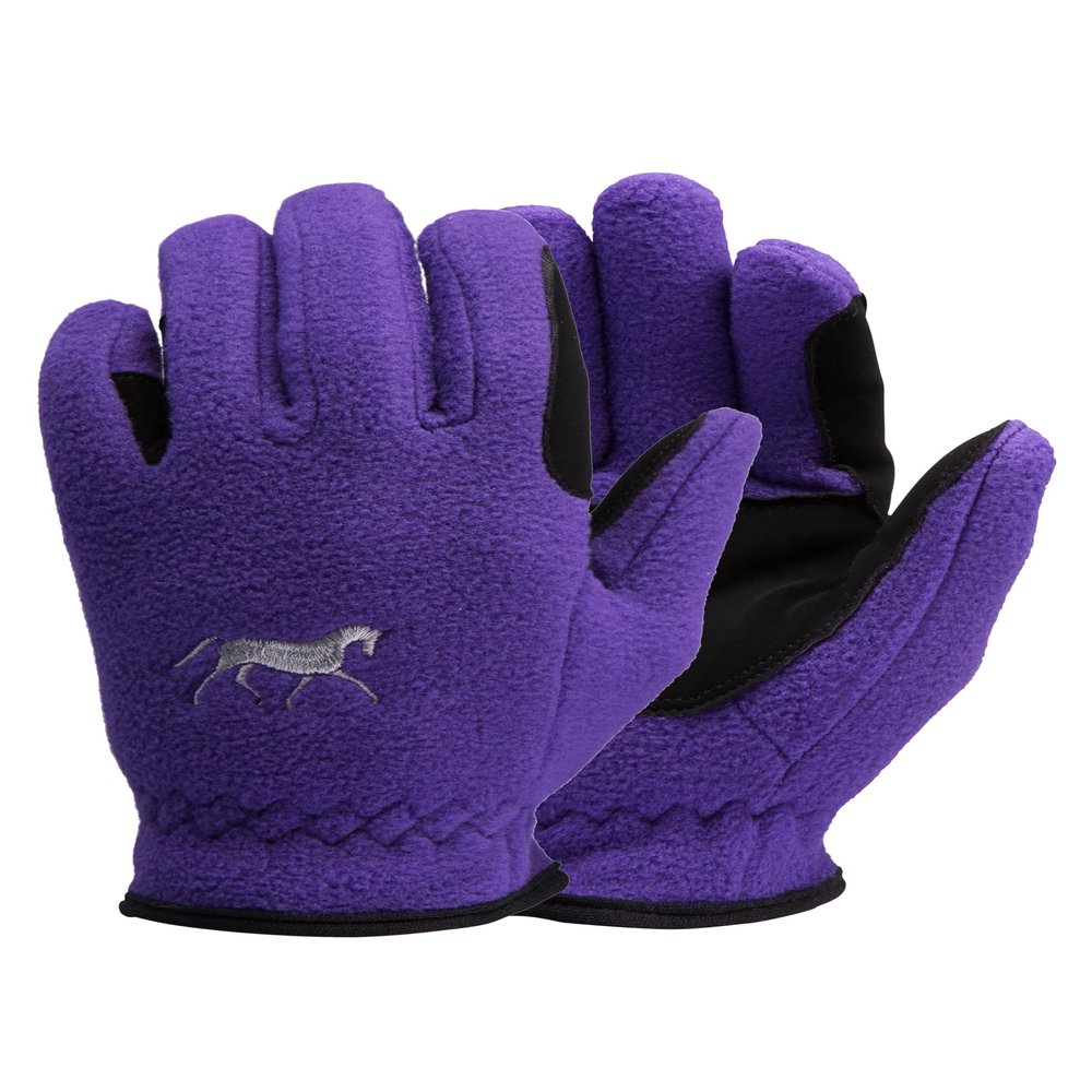 HORZE Kids' Fleece Winter Horse Riding Gloves with Pony Design - Sultry Violet - 4