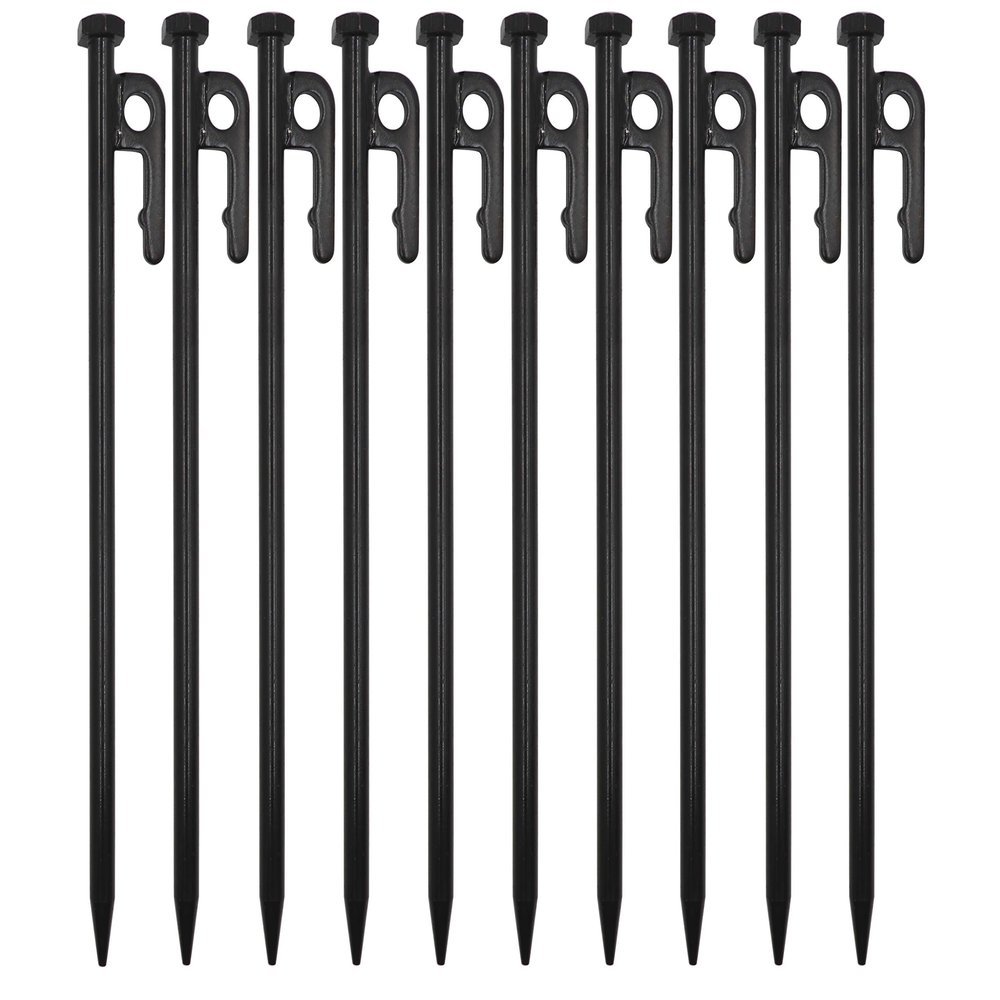 LBY 10pcs 25cm Tent Stakes Heavy-Duty Steel Solid Tent Stakes Pegs Steel System Outdoor Tent Nail Camping Stakes 45#Steel Black