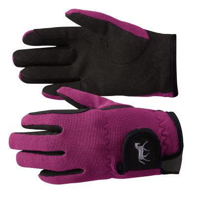HORZE Kids' Unisex Stretchy Adjustable Horse Riding Equestrian Gloves with Suede Grip and Pony Design - Byzantine Pink - 6