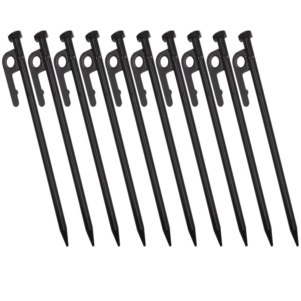 LBY 10pcs Heavy-Duty Solid Steel Tent Stakes, 20cm(7.87'') Camping Ground Anchors, Steel System Outdoor Tent Nail, 45# Steel (Black)