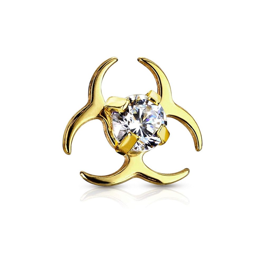 Covet Jewelry Clear CZ Centered Biohazard Symbol Internally Threaded 316L Surgical Steel Dermal Top (Gold/Clear)
