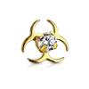 Covet Jewelry Clear CZ Centered Biohazard Symbol Internally Threaded 316L Surgical Steel Dermal Top (Gold/Clear) view 1