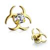 Covet Jewelry Clear CZ Centered Biohazard Symbol Internally Threaded 316L Surgical Steel Dermal Top (Gold/Clear) view 2