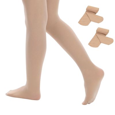 Century Star Girls Ballet Tights Toddler-Super Soft Footed Dance Tights for Kids 2 Pack Nude 7-8 Years