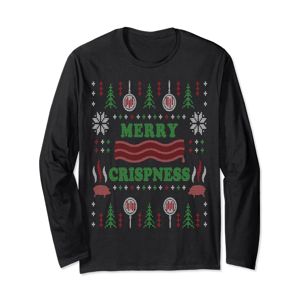 Funny Bacon Lover Ugly Christmas Sweater Party Shirts Long Sleeve T-Shirt