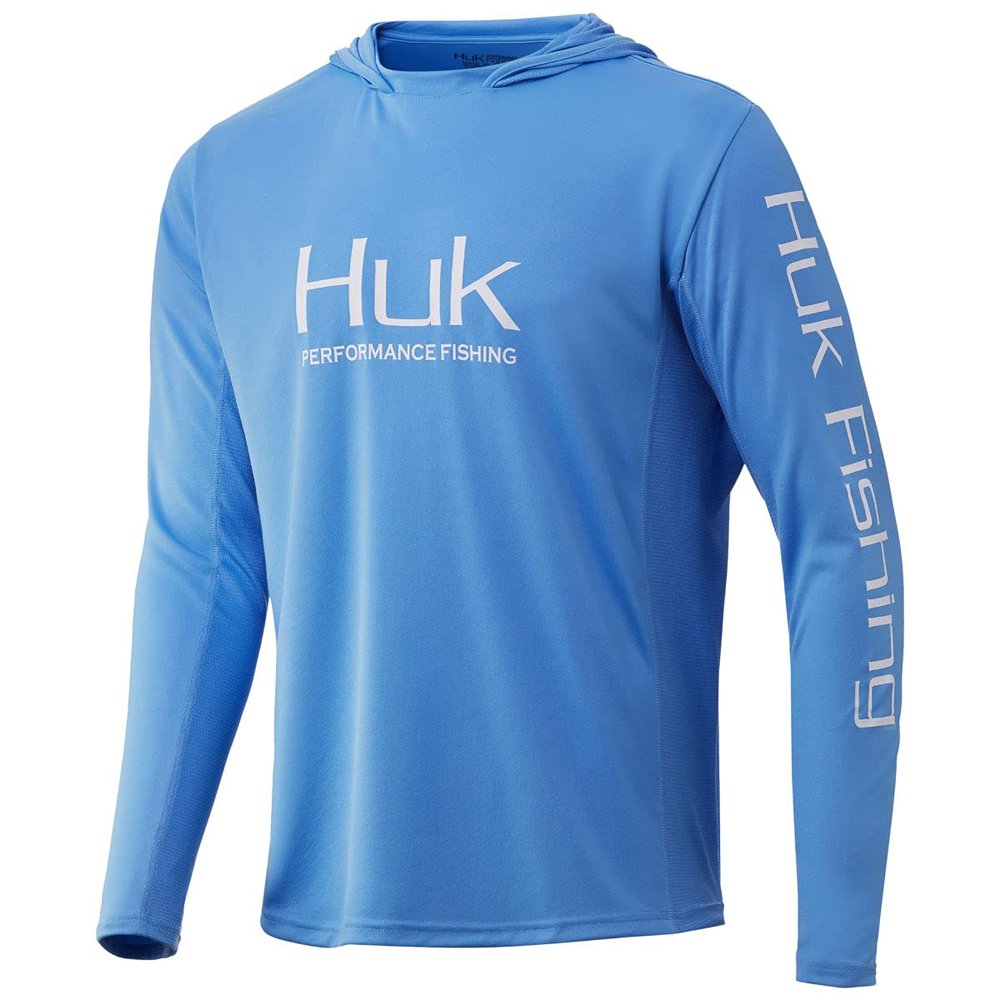 Huk Men's Icon X Hoodie | Long-Sleeve Performance Shirt with UPF 30+ Sun Protection, Carolina Blue, Small