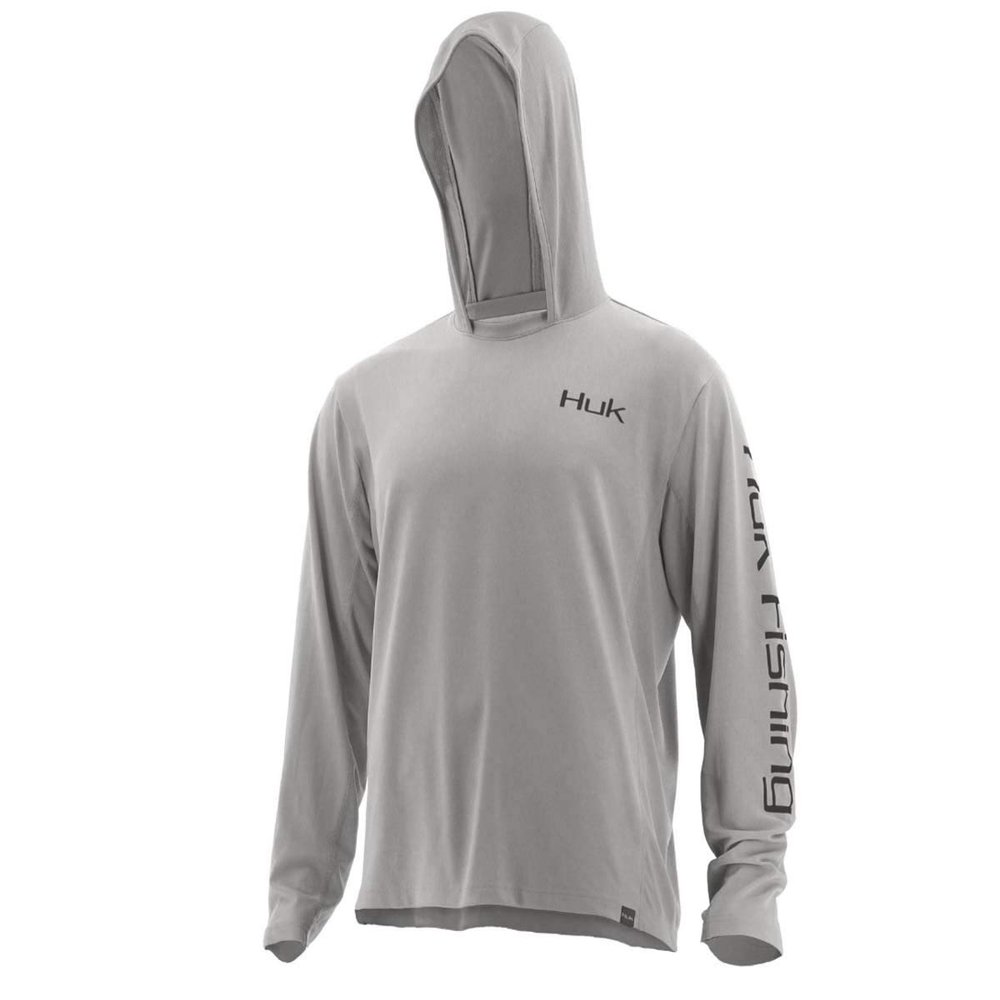 Huk Men's Icon X Hoodie | Long-Sleeve Performance Shirt with UPF 30+ Sun Protection, Gray, Small