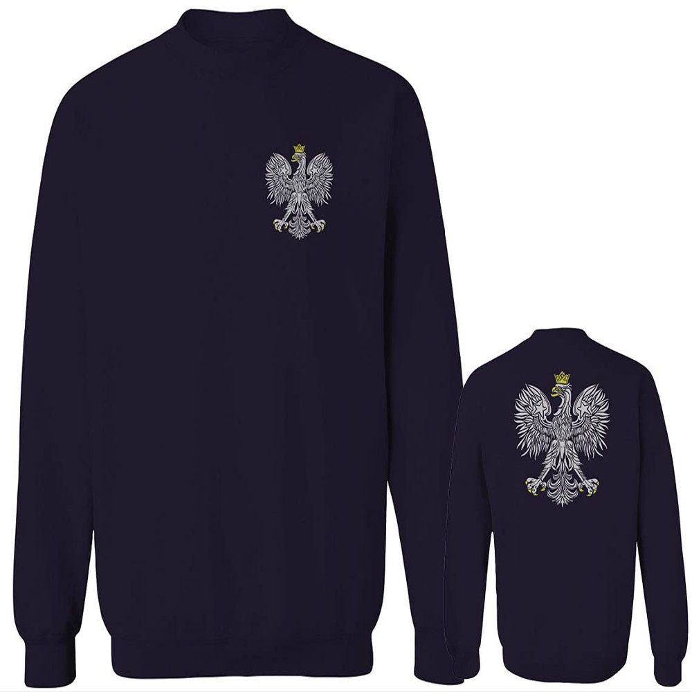 0083. Poland Pride Vintage Style Retro Polish Eagle Flag Polska Soccer Men's Crewneck Sweatshirt (Navy Medium)
