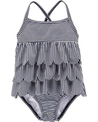 Carter's Baby Girl's Two-Piece Swimsuit Swimwear, Blue Stripe, 6 Months