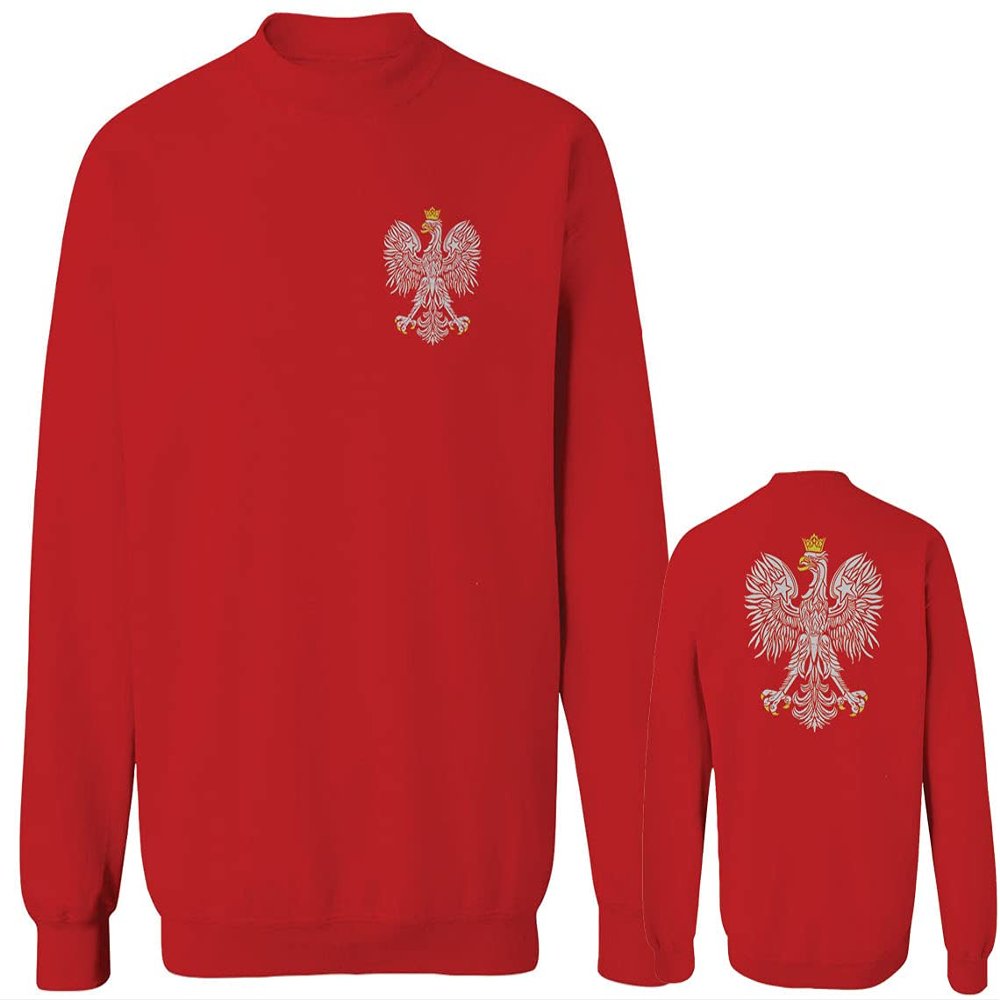 0083. Poland Pride Vintage Style Retro Polish Eagle Flag Polska Soccer Men's Crewneck Sweatshirt (Red, Medium)