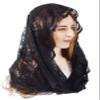 PAMOR Infinity Chapel Veil Floral Latin Mass Head Covering Lace Scarf Mantilla Veils for Church (Black) view 1