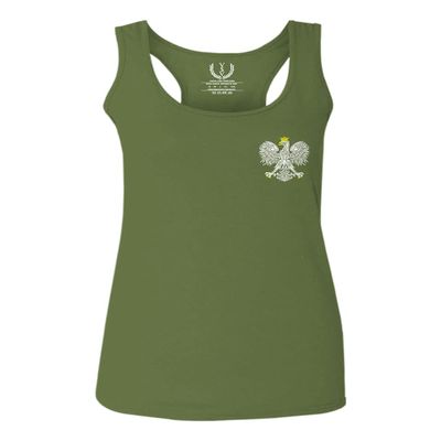 0083. Poland Pride Vintage Style Retro Polish Eagle Flag Polska Soccer Women's Tank Top Racerback (Olive, Large)