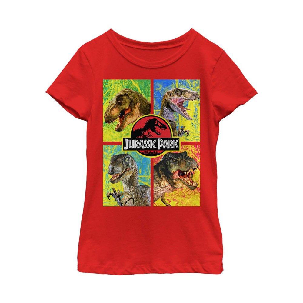 Jurassic Park Girl's Face Time T-Shirt, Red, X-Large