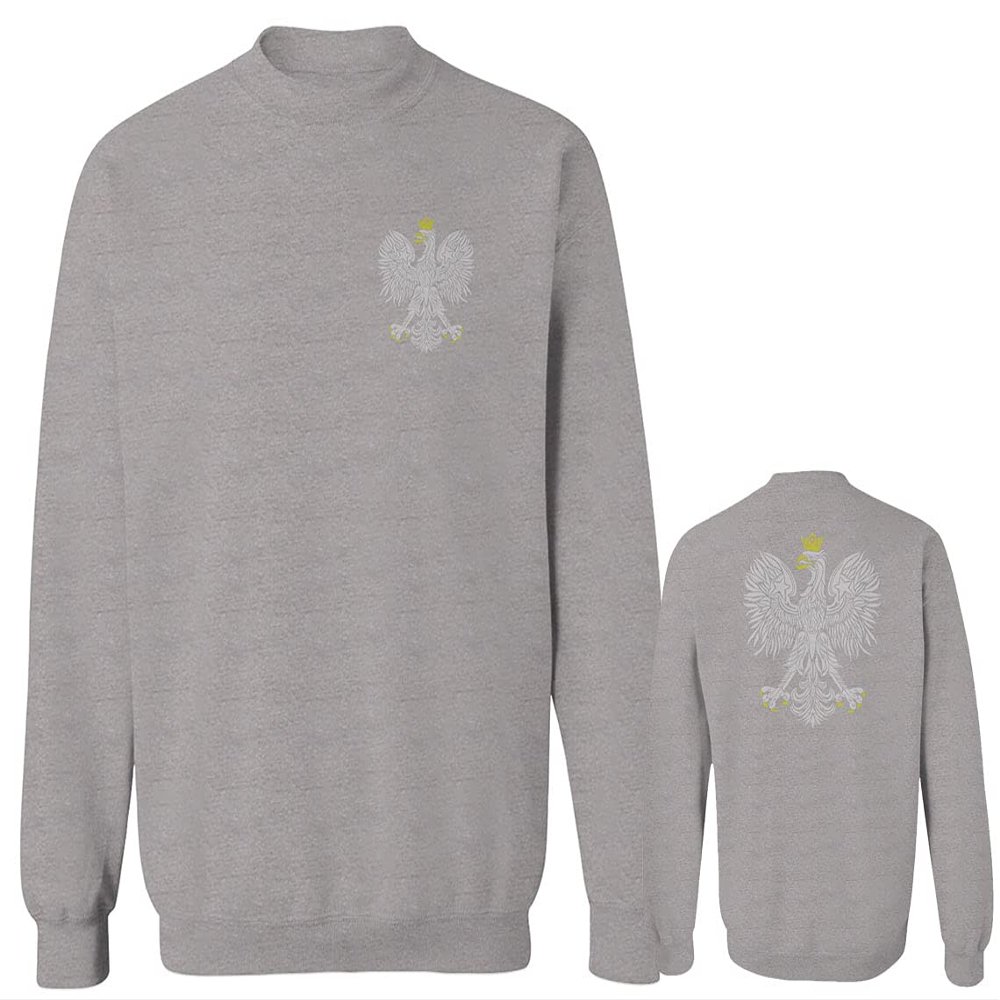 0083. Poland Pride Vintage Style Retro Polish Eagle Flag Polska Soccer Men's Crewneck Sweatshirt (Light Gray Small)