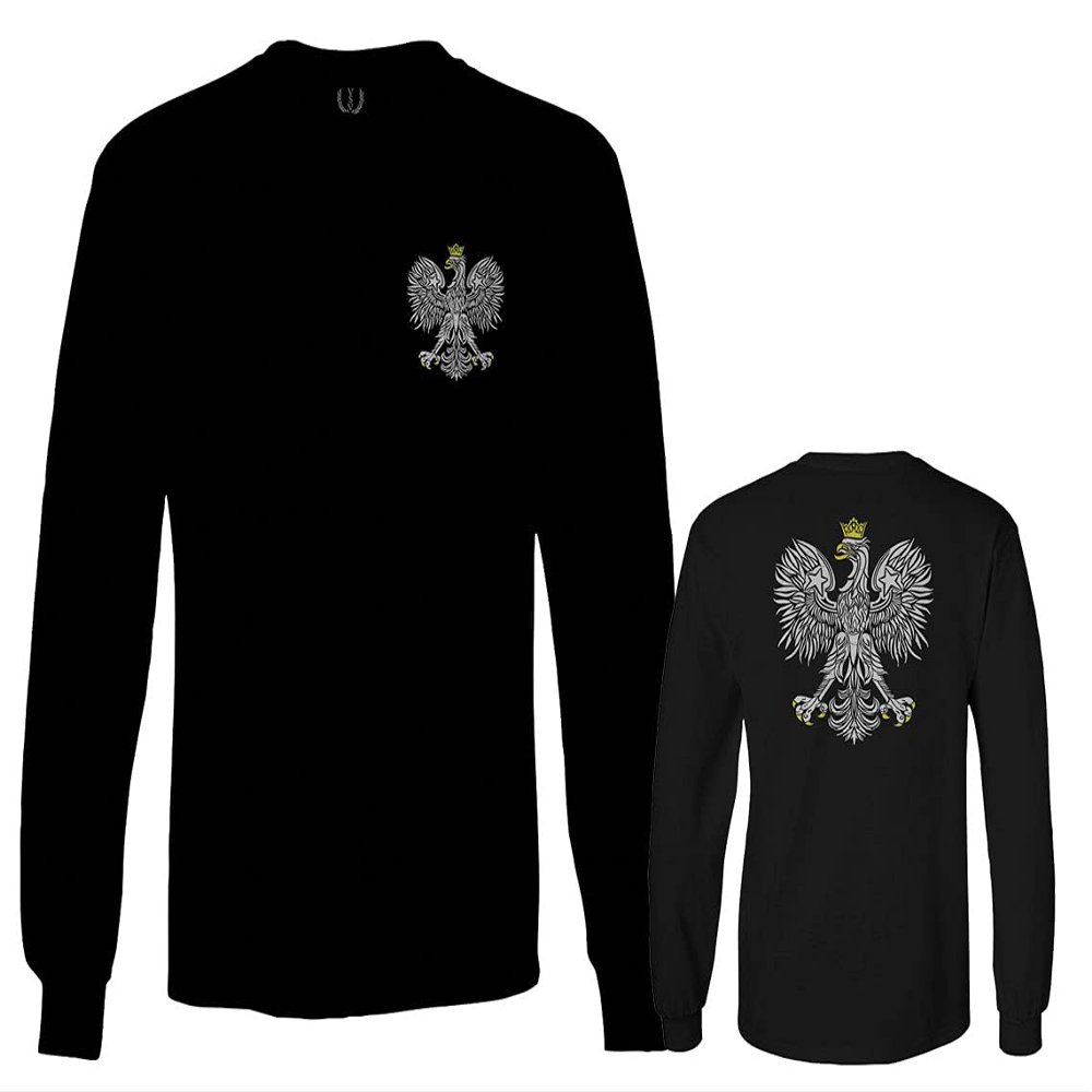 0083. Poland Pride Vintage Style Retro Polish Eagle Flag Polska Soccer Men's Long Sleeve t Shirt (Black, 2X Large)
