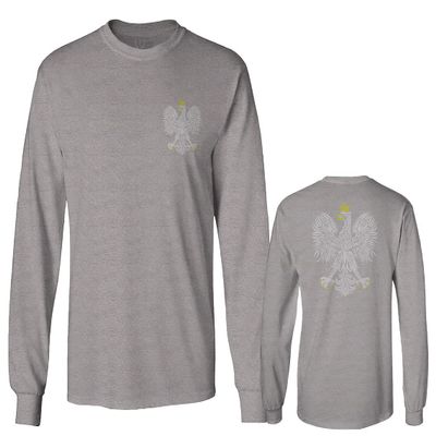 0083. Poland Pride Vintage Style Retro Polish Eagle Flag Polska Soccer Men's Long Sleeve t Shirt (Light Gray Small)