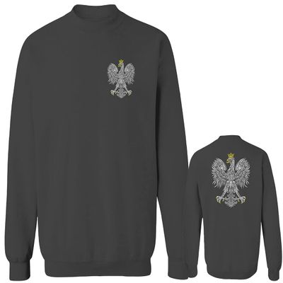 0083. Poland Pride Vintage Style Retro Polish Eagle Flag Polska Soccer Men's Crewneck Sweatshirt (Characol Small) Charcoal