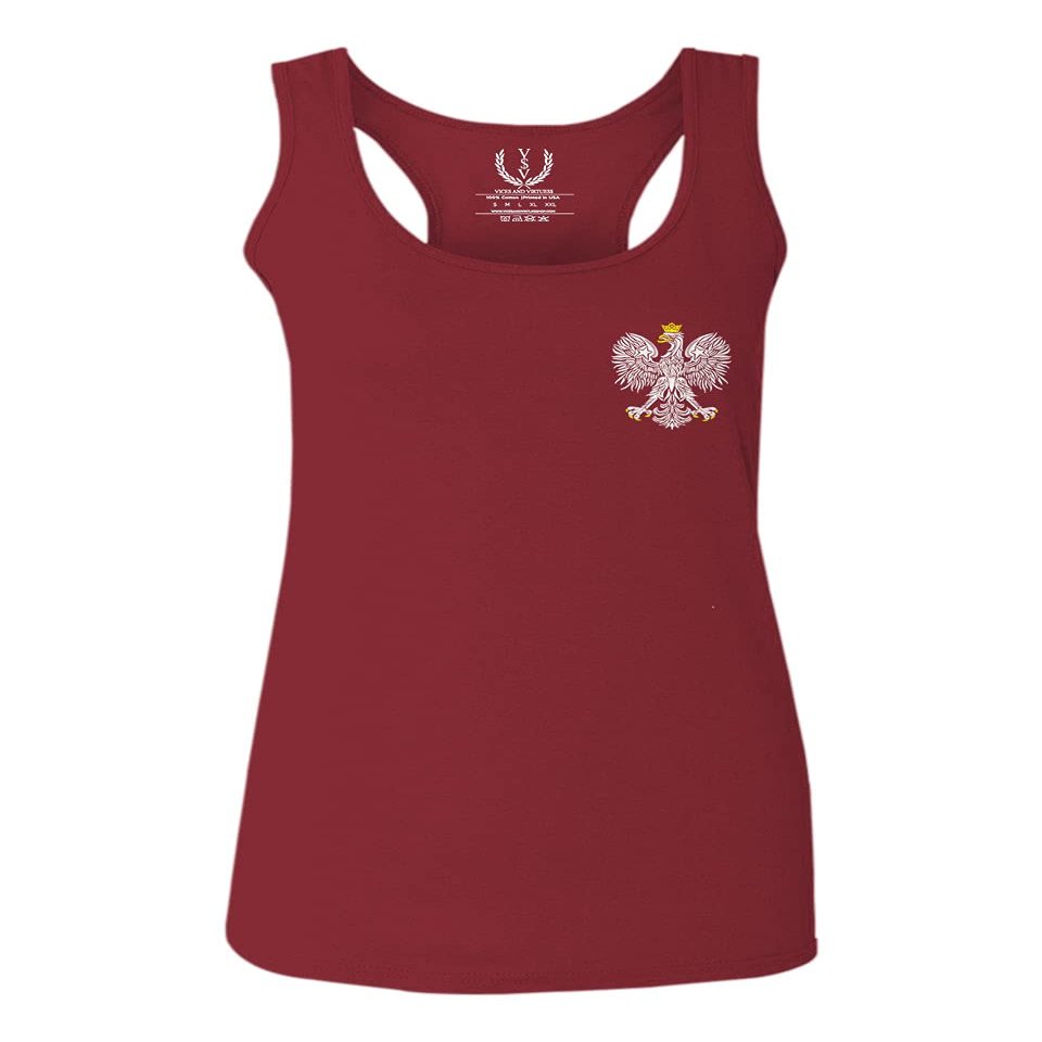 0083. Poland Pride Vintage Style Retro Polish Eagle Flag Polska Soccer Women's Tank Top Racerback (Maroon, Large)