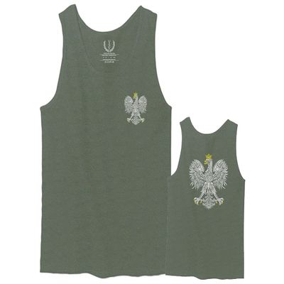 0083. Poland Pride Vintage Style Retro Polish Eagle Flag Polska Soccer Men's Fitted Tank Top (Olive, Large)