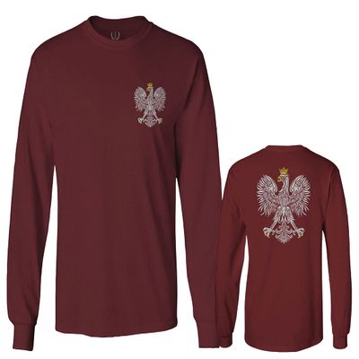 0083. Poland Pride Vintage Style Retro Polish Eagle Flag Polska Soccer Men's Long Sleeve t Shirt (Maroon X-Large)