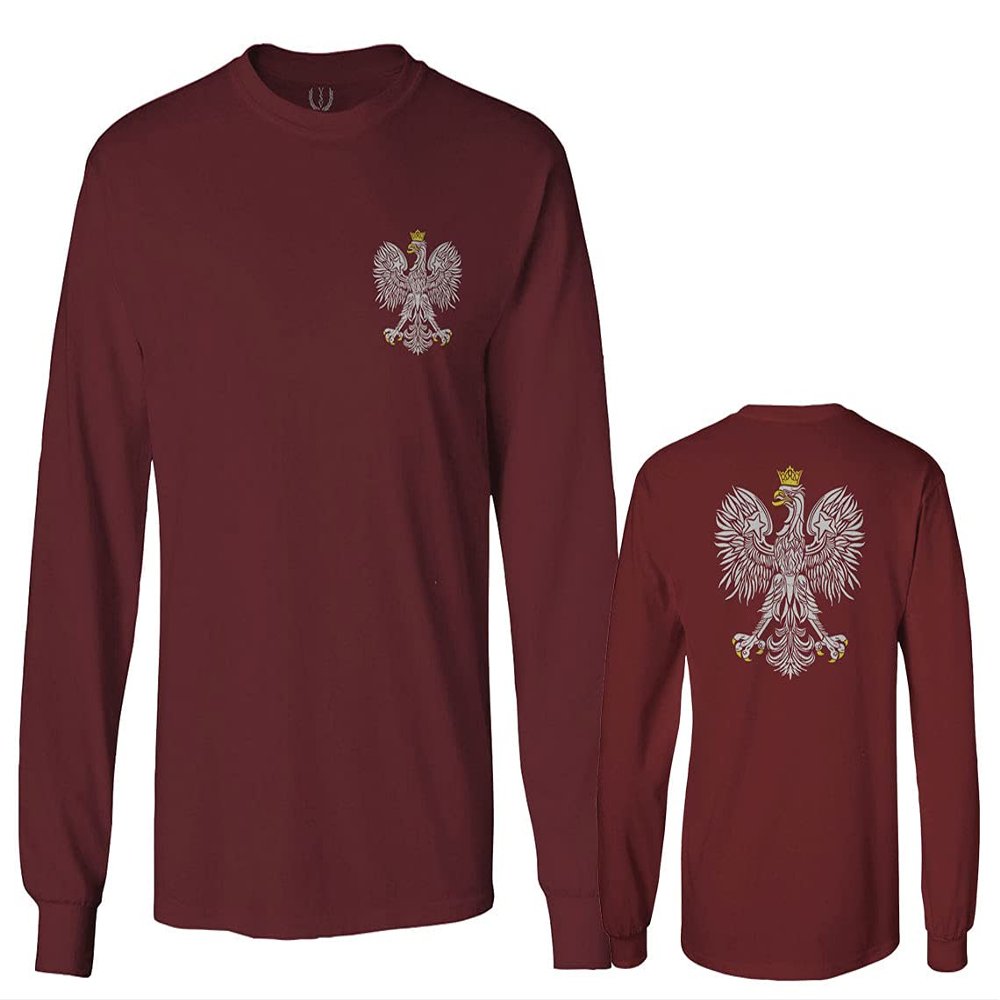 0083. Poland Pride Vintage Style Retro Polish Eagle Flag Polska Soccer Men's Long Sleeve t Shirt (Maroon X-Large)
