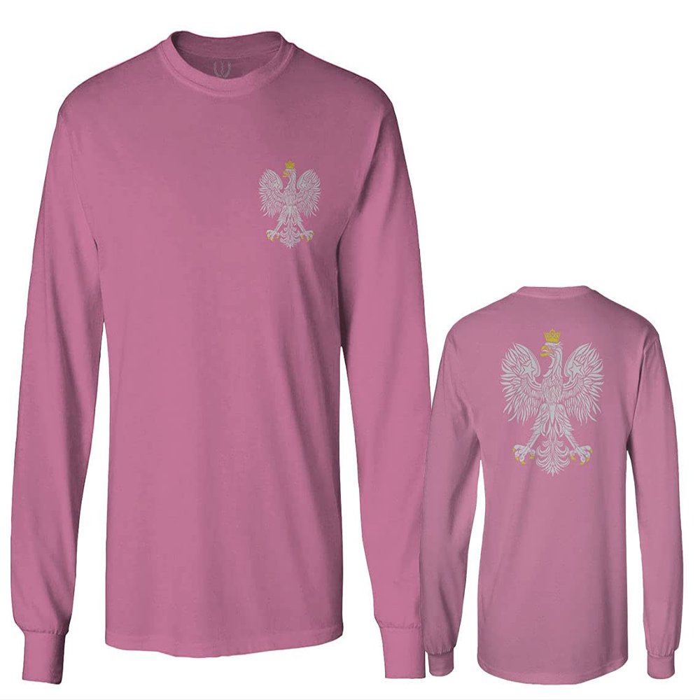 0083. Poland Pride Vintage Style Retro Polish Eagle Flag Polska Soccer Men's Long Sleeve t Shirt (Pink Medium)