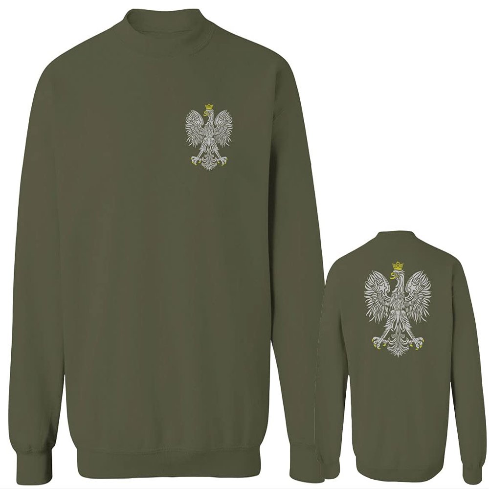 0083. Poland Pride Vintage Style Retro Polish Eagle Flag Polska Soccer Men's Crewneck Sweatshirt (Olive, Medium)