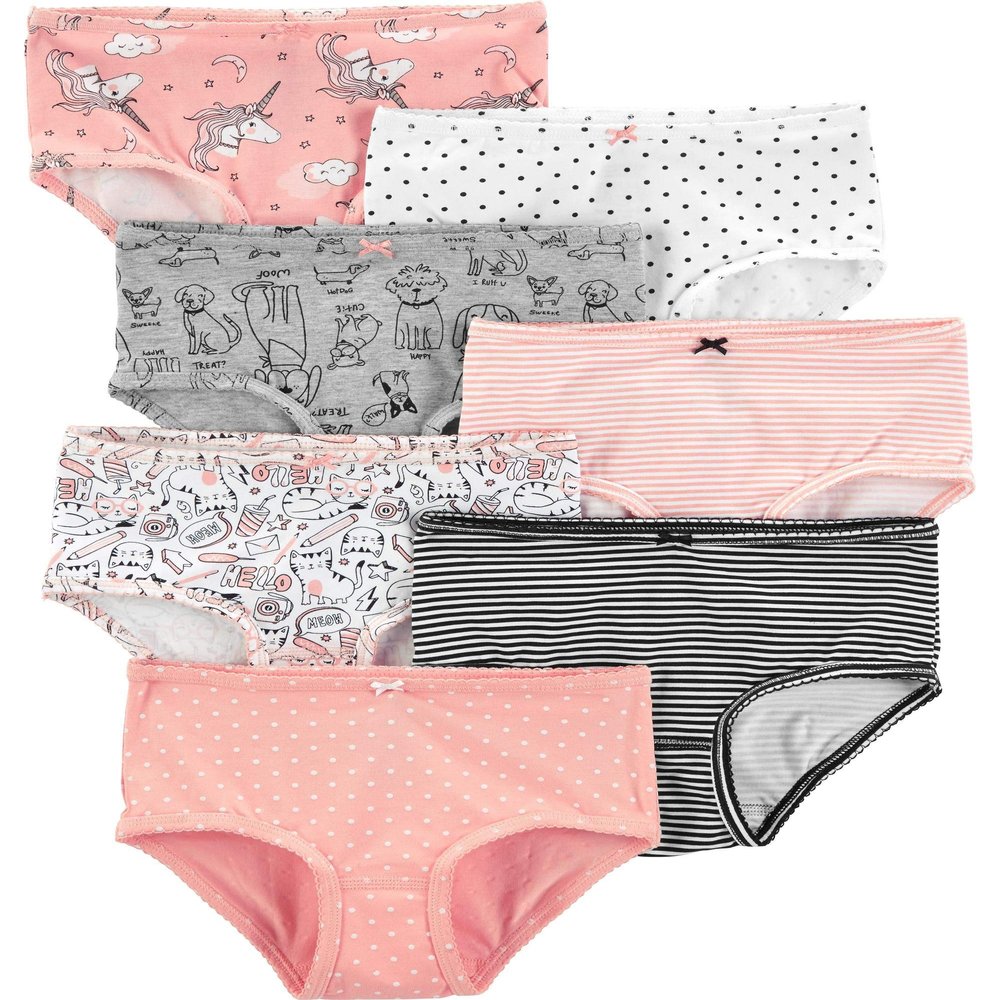 Carter's Little Girl's 7-Pack Underwear Underwear, Animals Green, 6-6X