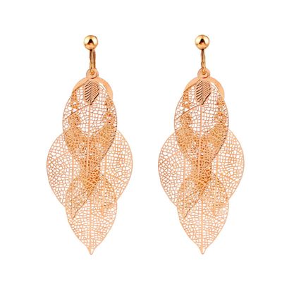 GRACE JUN Copper Material Multi-layer Leaf Shape Clip on Earrings No Pierced for Women Not Allergy (728 Gold clip on)