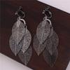 GRACE JUN Copper Material Multi-layer Leaf Shape Clip on Earrings No Pierced for Women Not Allergy (728 Gun black clip on) view 4